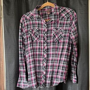 Plaid Button-Up Shirt in Pink and Black